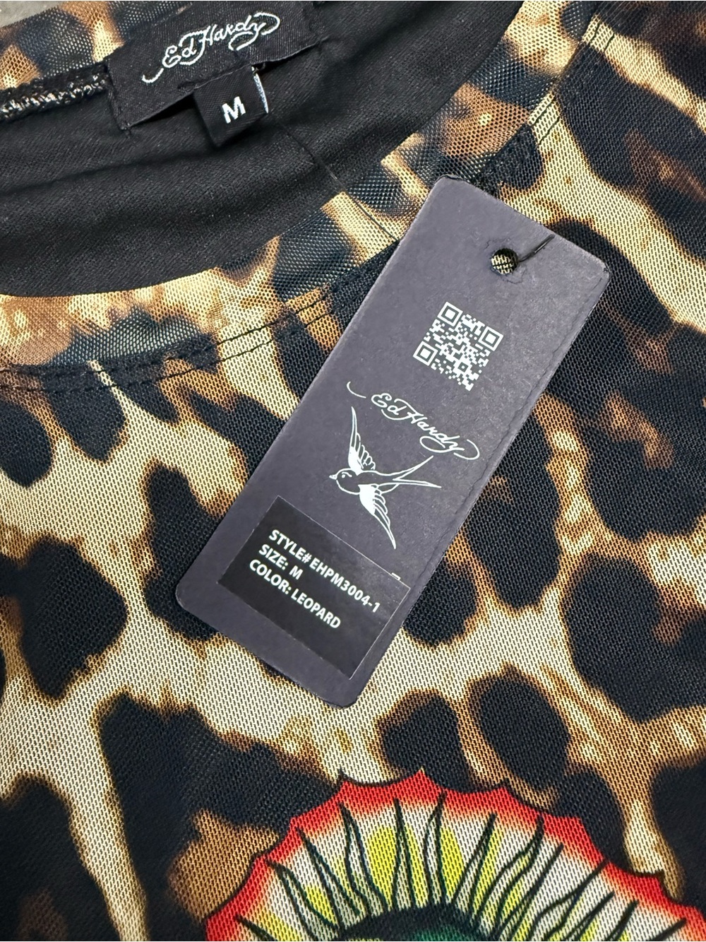 Ed Hardy x Dolls Kill Virgin Mary Leopard Mesh Tee Mini Dress Women’s Medium NEW - Picture 8 of 10